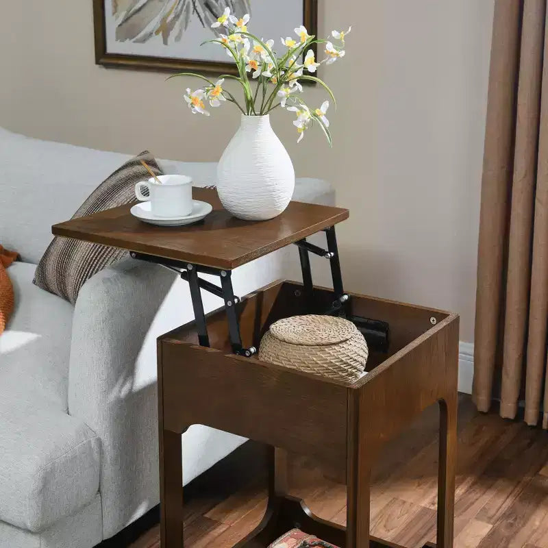 Tavolino portaoggetti in legno Mid-Century Modern con piano sollevabile