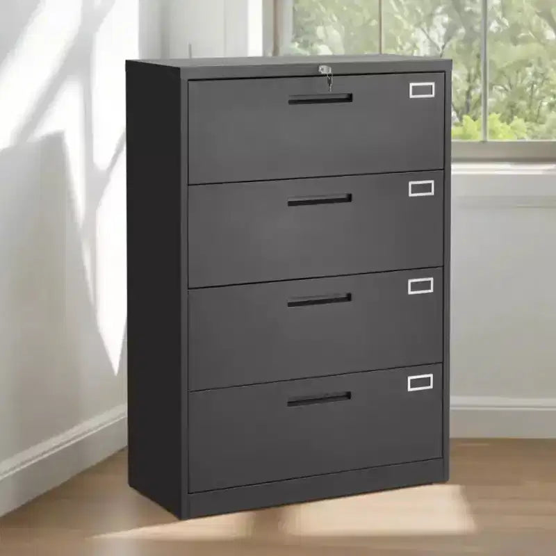 4-Drawer Metal Vertical File Cabinet with Lock & Adjustable Hanging Rod, Black