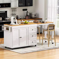 MAYEERTY Ktichen Island with Dining Table 3 Drawers Power Outlet Rolling Kitchen Island on Wheels with Spice Rack and 2 Door Cabinet for Kitchen White