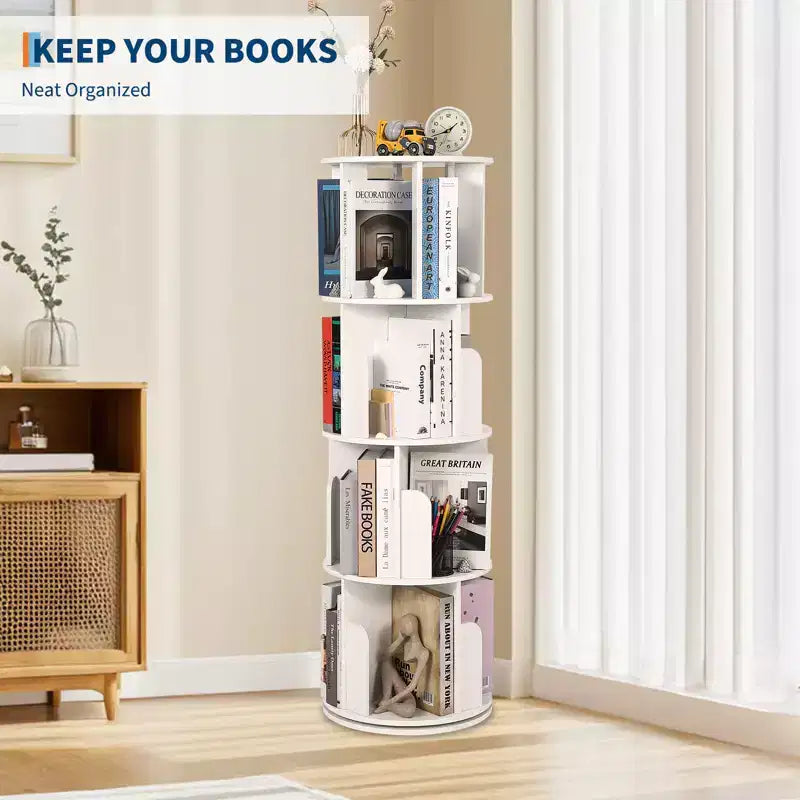 Tall 52 4-Tier Rotating Bookshelf  360 Spinning Wooden Storage Organizer for Bedroom, Corner Bookcase, For Home Office, Living Room & Small Spaces
