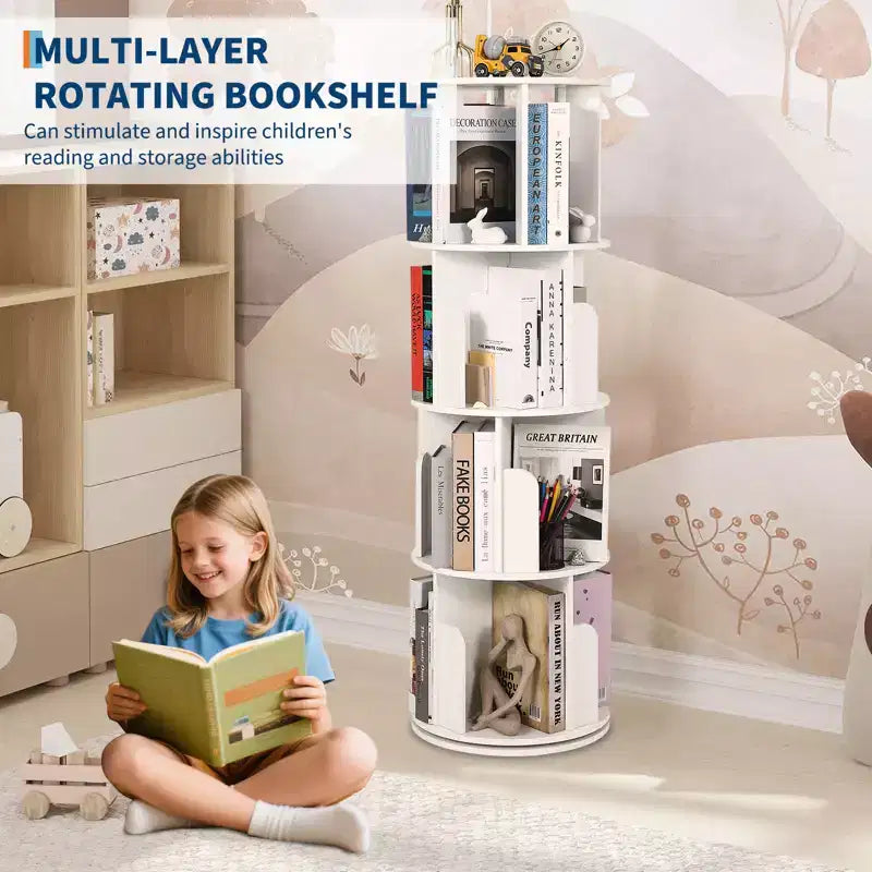 Tall 52 4-Tier Rotating Bookshelf  360 Spinning Wooden Storage Organizer for Bedroom, Corner Bookcase, For Home Office, Living Room & Small Spaces