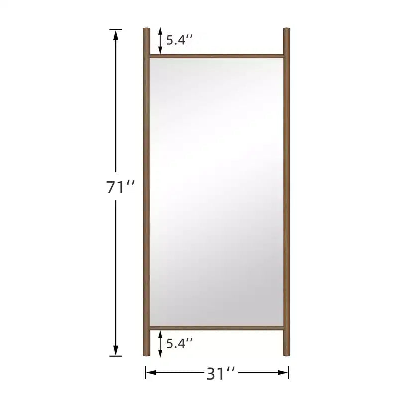 Specchio intero rettangolare in legno massiccio da 71x31 pollici, marrone (senza staffa)
