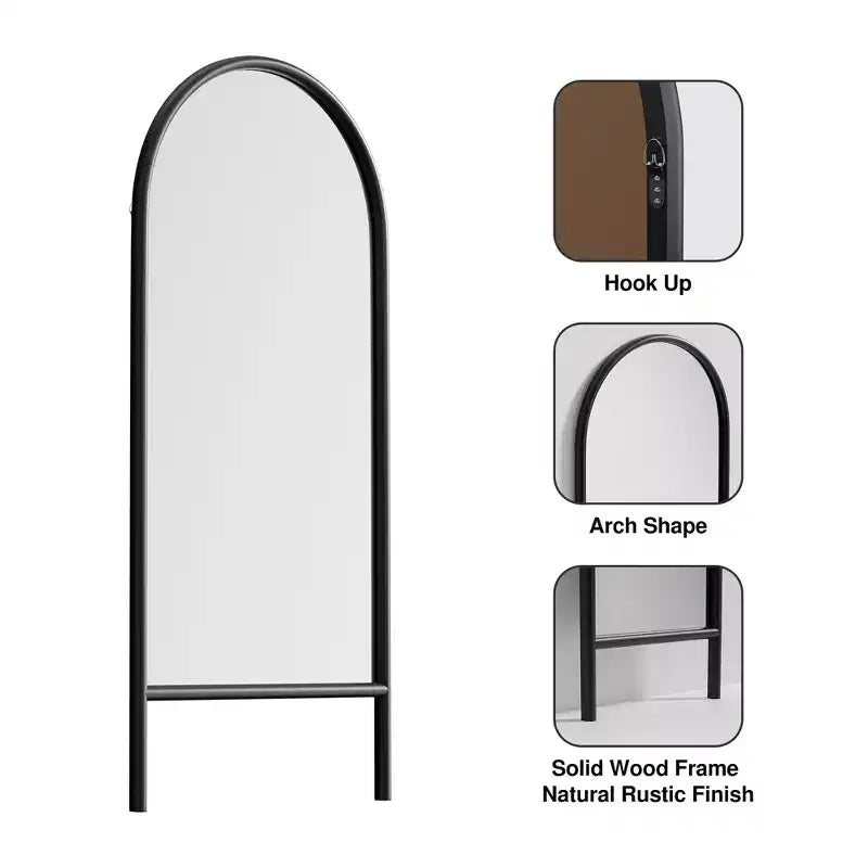 Specchio intero rettangolare in legno massiccio da 71x31 pollici, marrone (senza staffa)