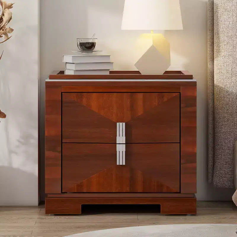 Mid-Century Modern Wooden Nightstand with 2 Drawers, Bedroom Side Table