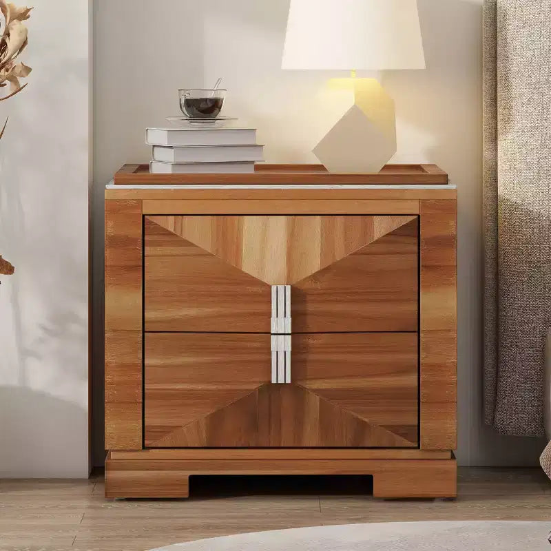 Mid-Century Modern Wooden Nightstand with 2 Drawers, Bedroom Side Table