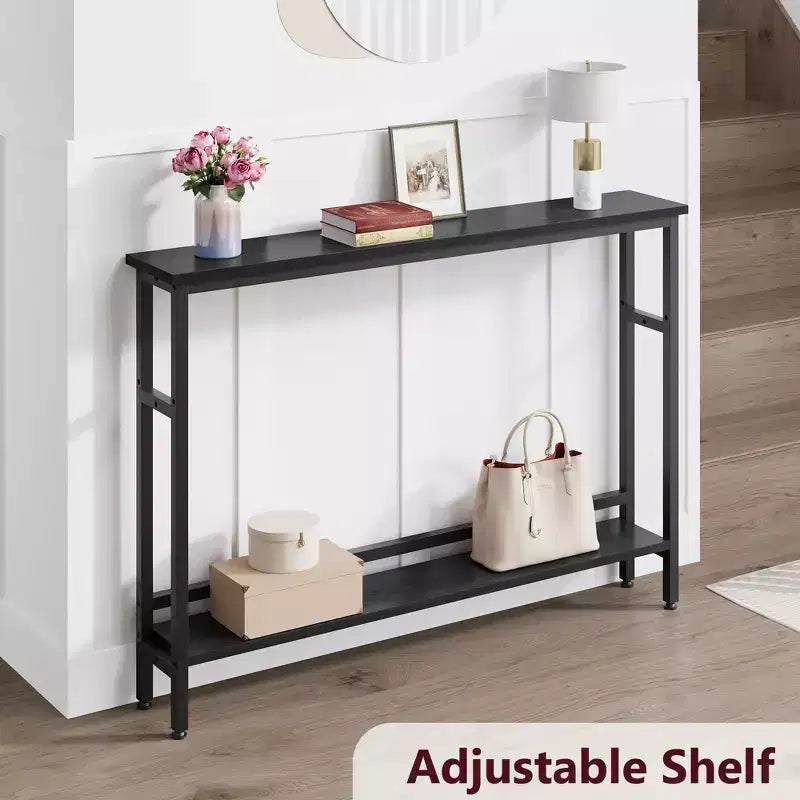 Consolle sottile da ingresso - Tavolino laterale stretto a 2 livelli per corridoio e soggiorno