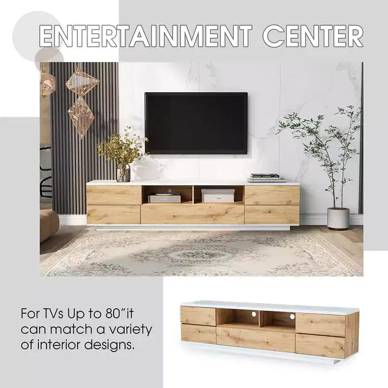 Mobile porta TV moderno per televisori fino a 80'', console multimediale con vani portaoggetti multifunzionali, centro di intrattenimento con dispositivo di rimbalzo sportello, mobile TV