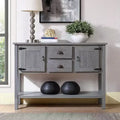 48-Inch Farmhouse Style Console Table with Storage, Entryway Table Featuring 2 Drawers and Cabinets, Wood Sofa Table with Shelves, Grey