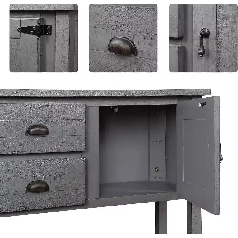 48-Inch Farmhouse Style Console Table with Storage, Entryway Table Featuring 2 Drawers and Cabinets, Wood Sofa Table with Shelves, Grey