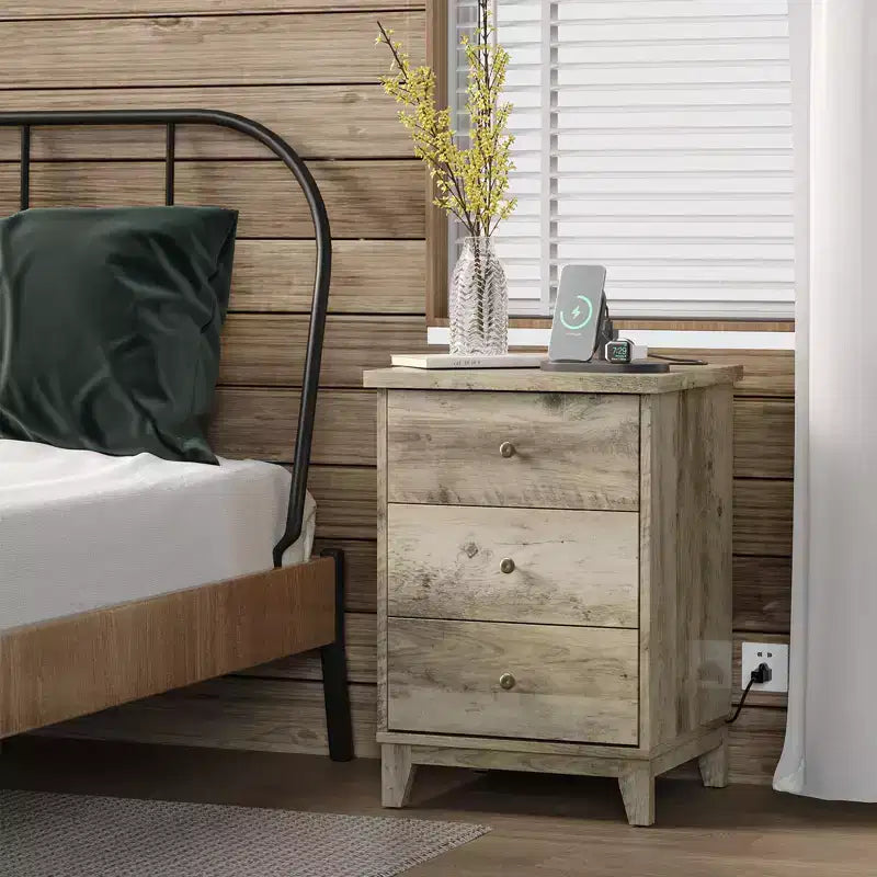 Comodino Grigio a 3 Cassetti, 45 cm di Larghezza per Camera da Letto