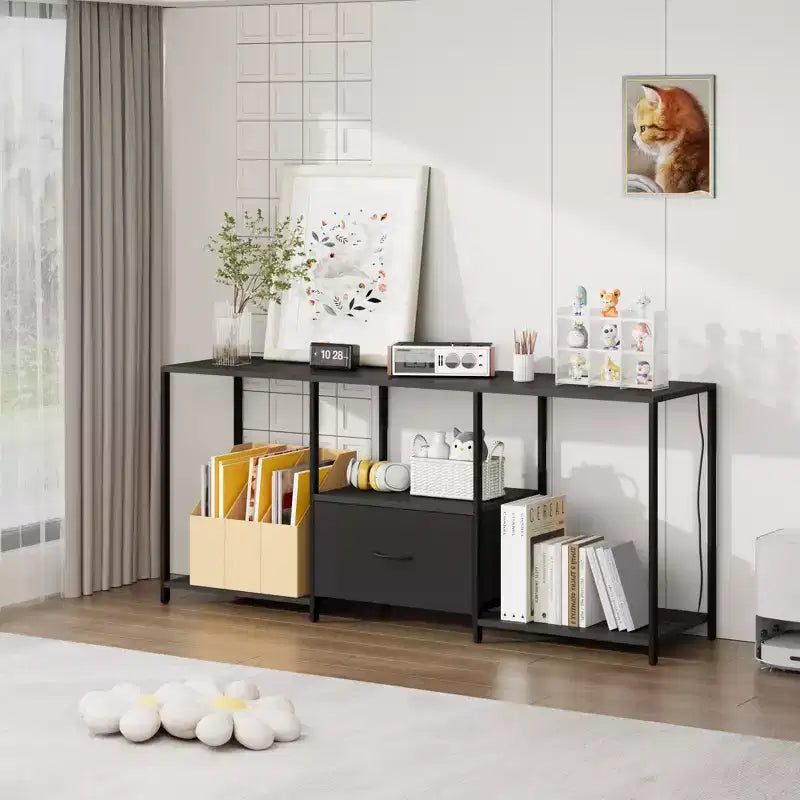 Mobile porta TV da 46 pollici con LED, Centro di Intrattenimento per TV fino a 55 pollici, Mobile TV con Ripiani Contenitore, Credenza Lunga, per Camera da Letto, Soggiorno, Ufficio, nero
