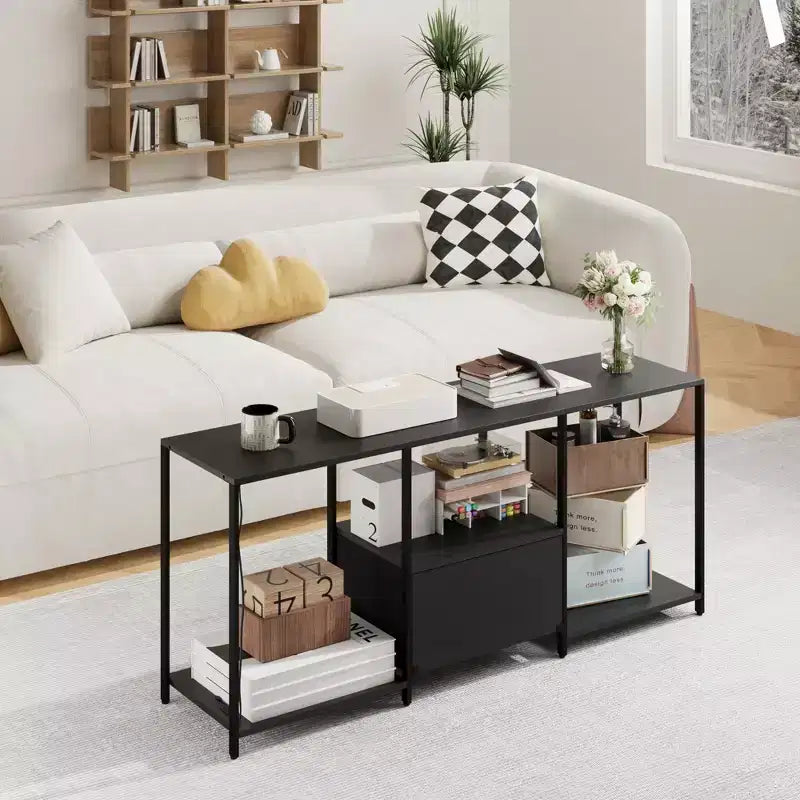 Mobile porta TV da 46 pollici con LED, Centro di Intrattenimento per TV fino a 55 pollici, Mobile TV con Ripiani Contenitore, Credenza Lunga, per Camera da Letto, Soggiorno, Ufficio, nero
