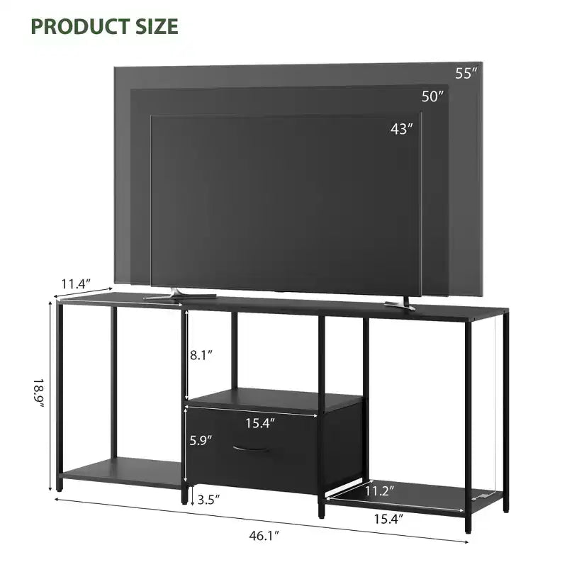 Mobile porta TV da 46 pollici con LED, Centro di Intrattenimento per TV fino a 55 pollici, Mobile TV con Ripiani Contenitore, Credenza Lunga, per Camera da Letto, Soggiorno, Ufficio, nero