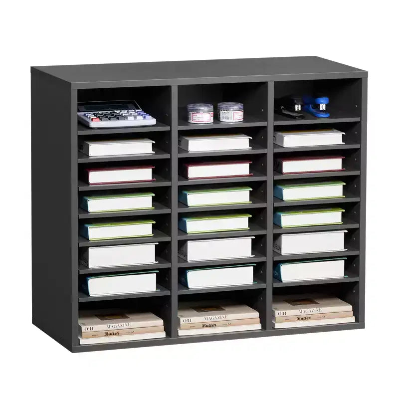 VEVOR Literature Organizer, 24 Compartments Office Mailbox with Adjustable Shelves, Wooden Mailbox Sorter Medium Density Fiberboard, Grey