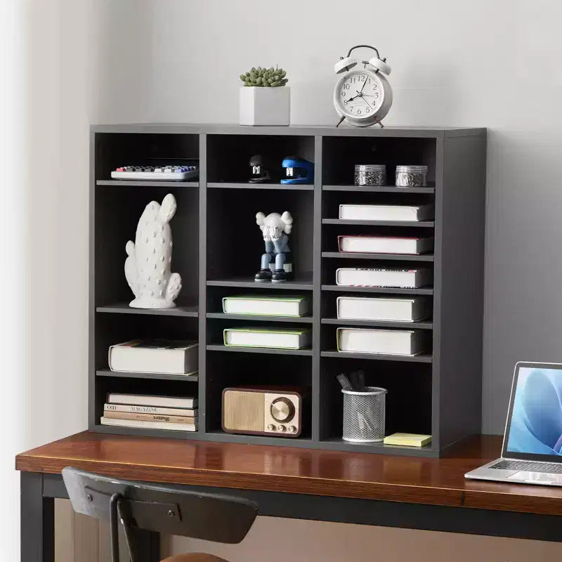 24-Compartment Office Mailbox Literature Organizer with Adjustable Shelves, MDF, Grey
