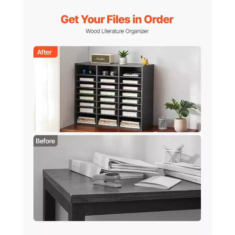 24-Compartment Office Mailbox Literature Organizer with Adjustable Shelves, MDF, Grey