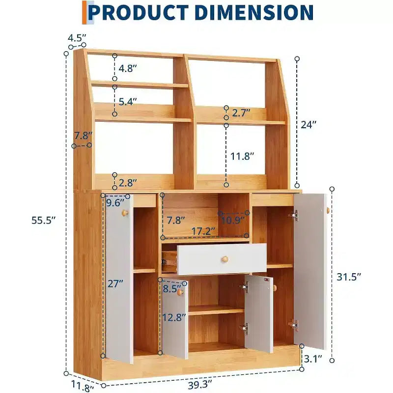 Large Pantry Cabinet - Freestanding Sideboard with Drawers, Doors & Adjustable Shelf for Kitchen Storage