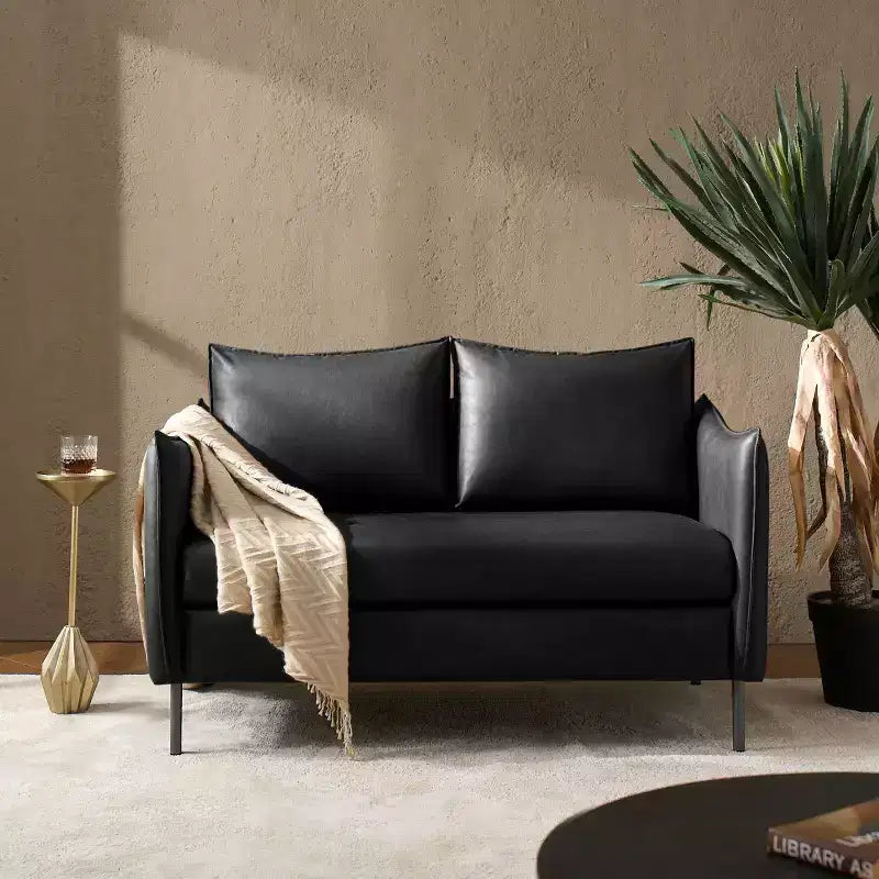 Modern modern Industrial Upholstered Leather Loveseat with Metal Legs