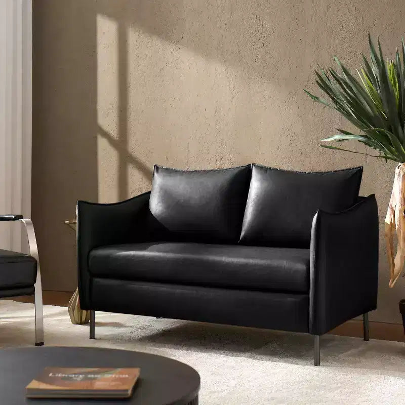 Modern modern Industrial Upholstered Leather Loveseat with Metal Legs