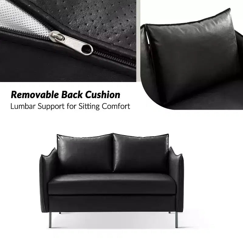 Modern modern Industrial Upholstered Leather Loveseat with Metal Legs