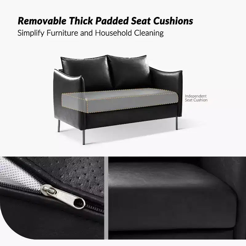 Modern modern Industrial Upholstered Leather Loveseat with Metal Legs