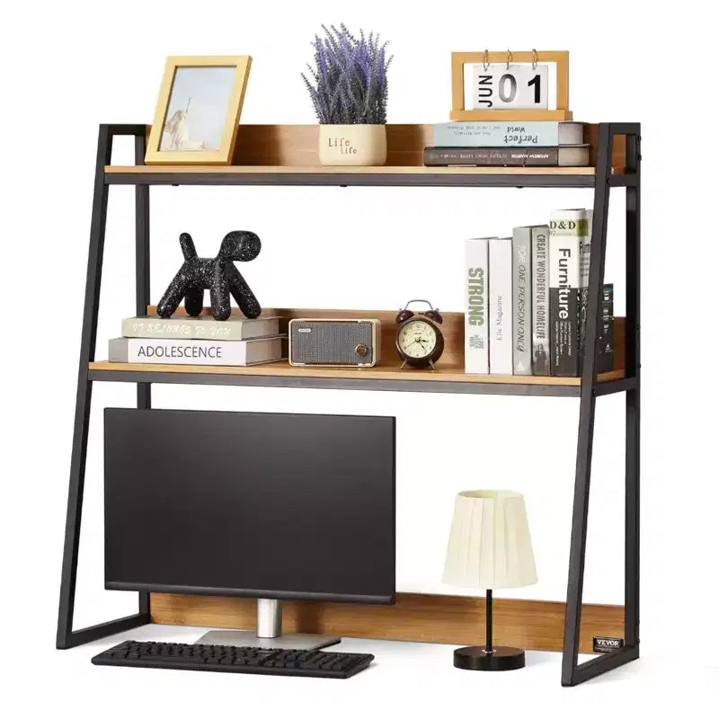 VEVOR Desktop Bookshelf, 2-Tier Desktop Storage Organizer, 37.4 x 12.6 x 35.4 Office Storage Rack Wood Color Display Shelf, Brown