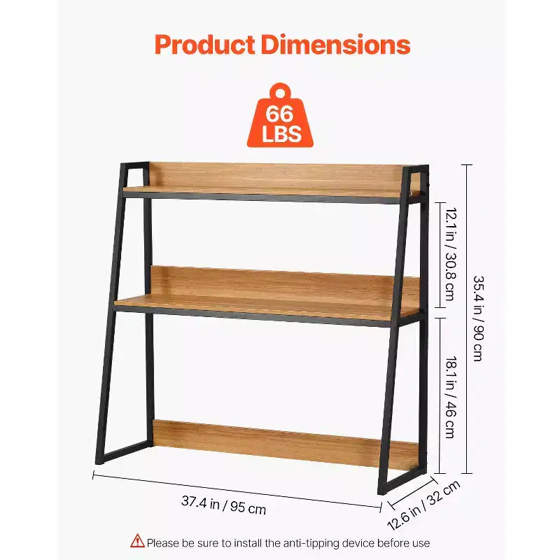 2-Tier Desktop Bookshelf & Office Storage Rack, 37.4x12.6x35.4in, Wood Color