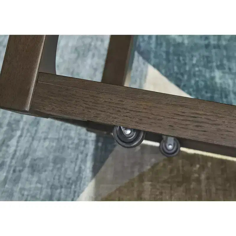 Tavolino da Caffè in Legno Marrone Scuro con Rotelle e Ripiano Inferiore