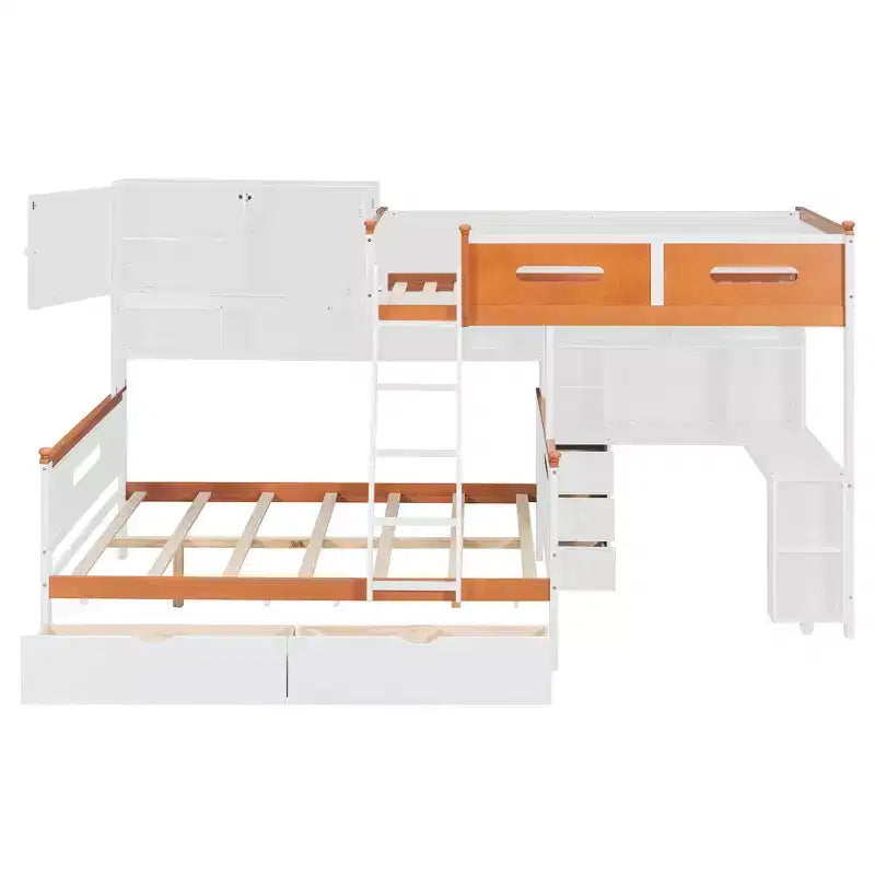 Twin Over Full Bunk Bed with Desk, Storage Cabinet, Drawers & Shelves