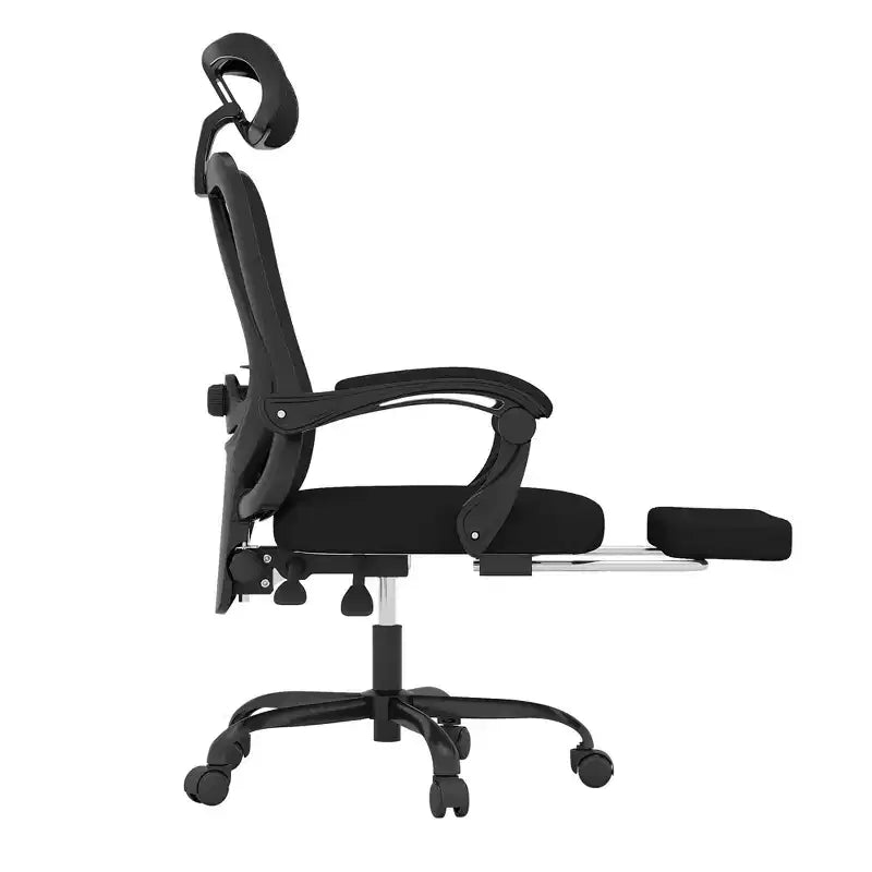 Sedia da Ufficio Ergonomica in Rete con Poggiatesta, Supporto Lombare e Poggiapiedi, Nera