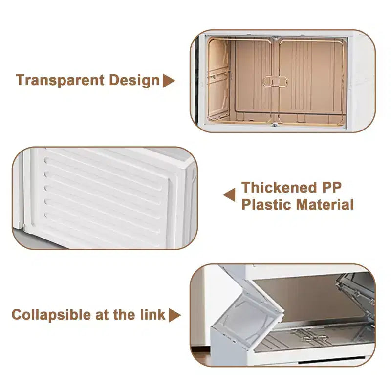 Foldable Shoe Storage Box with Magnetic Doors, Stackable Plastic Shoe Cabinet