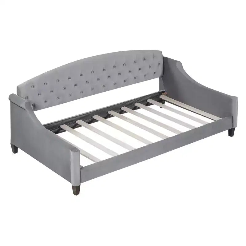 Divano letto moderno curvo in velluto con schienale trapuntato, lettino da salotto di lusso