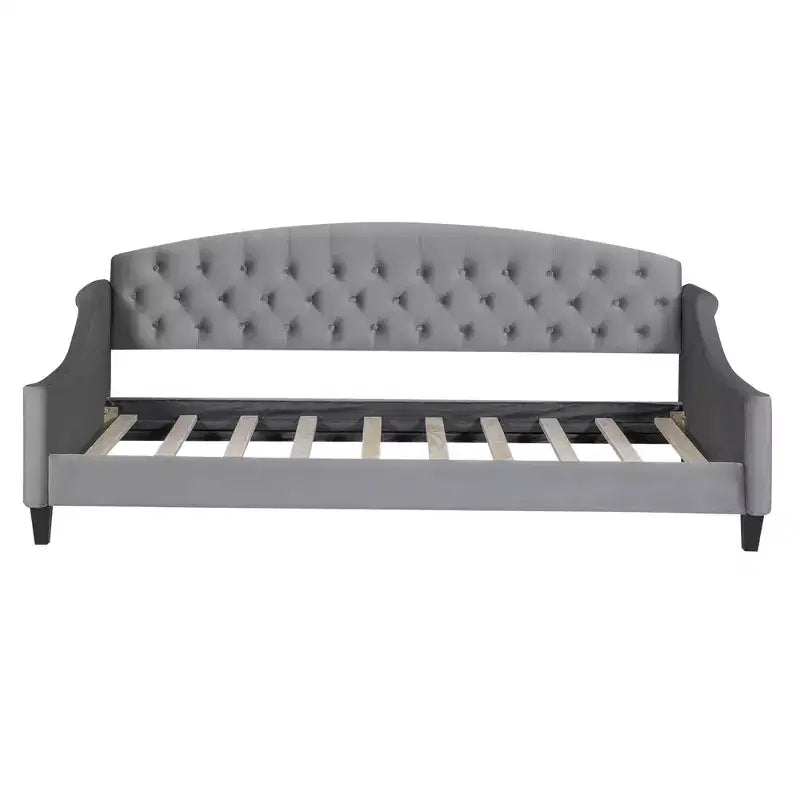 Divano letto moderno curvo in velluto con schienale trapuntato, lettino da salotto di lusso