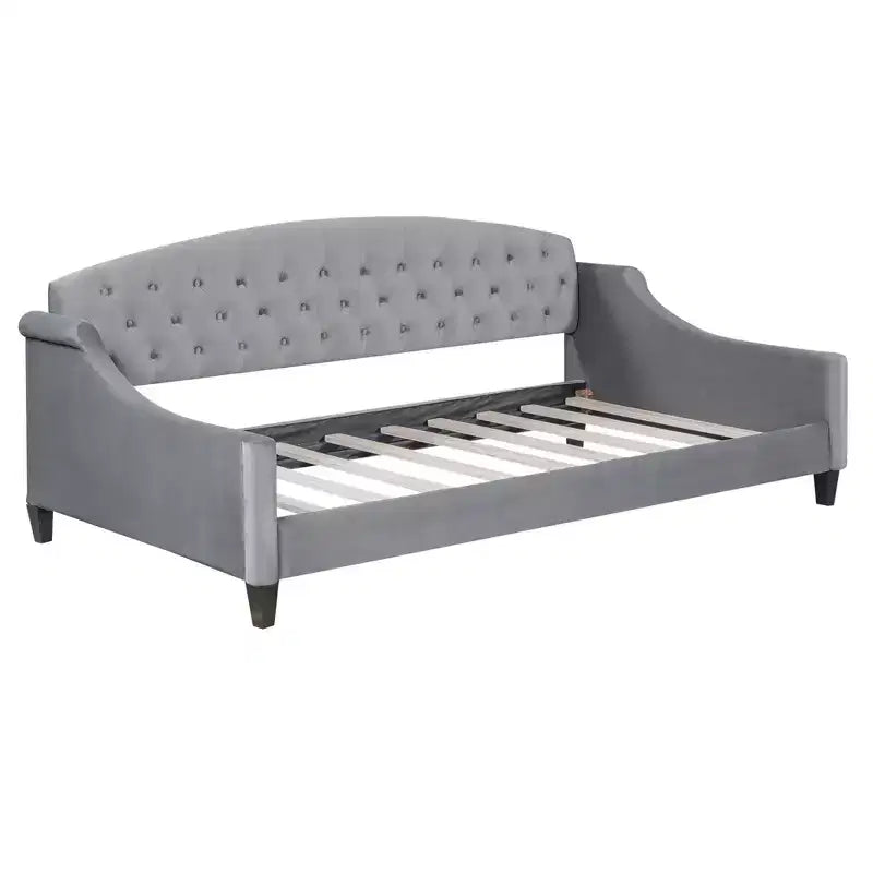 Divano letto moderno curvo in velluto con schienale trapuntato, lettino da salotto di lusso