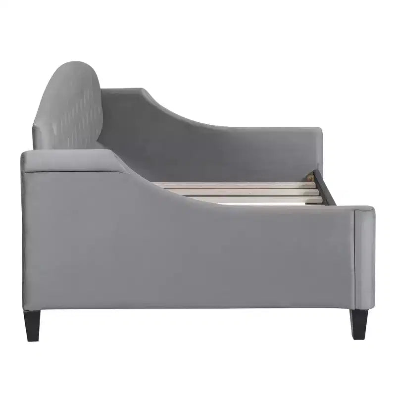 Divano letto moderno curvo in velluto con schienale trapuntato, lettino da salotto di lusso