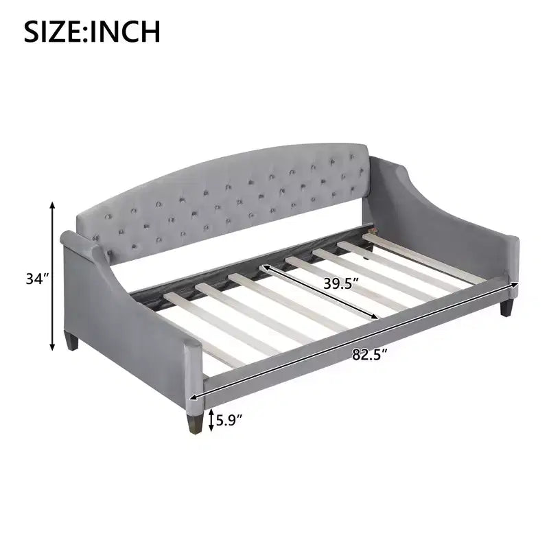 Divano letto moderno curvo in velluto con schienale trapuntato, lettino da salotto di lusso