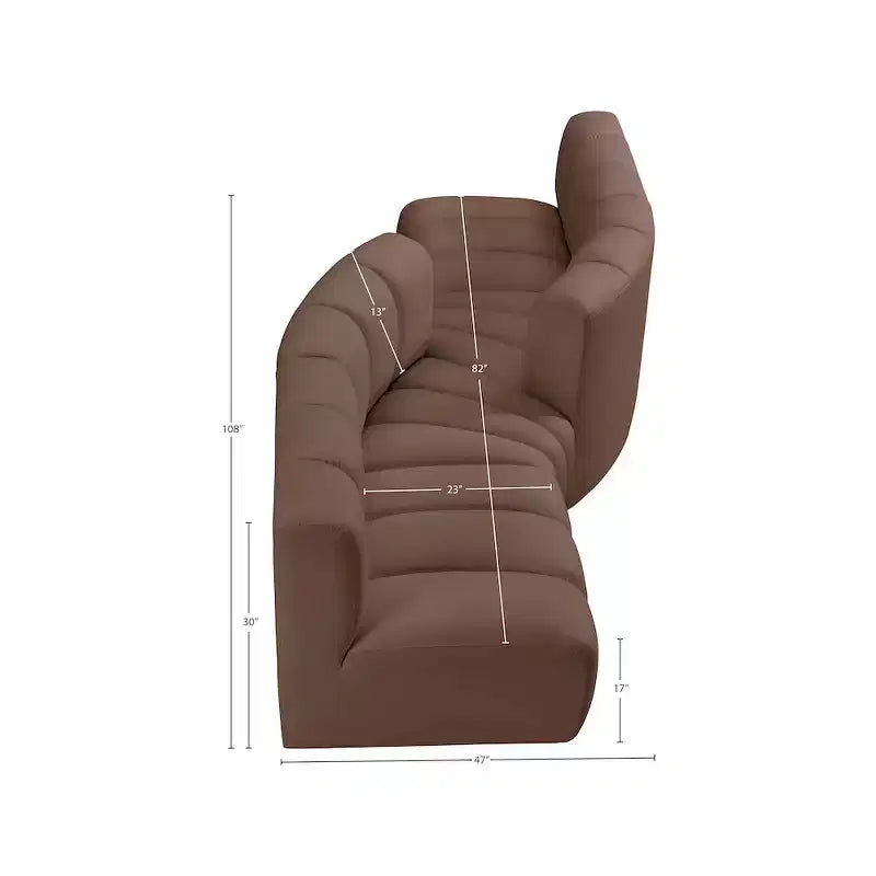 Divano modulare Arc Brown in pelle vegana, sezionale moderno curvo