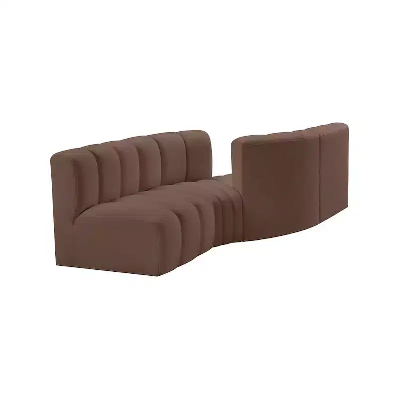 Arc Brown Vegan Leather Modular Sofa, Modern Curved Sectional