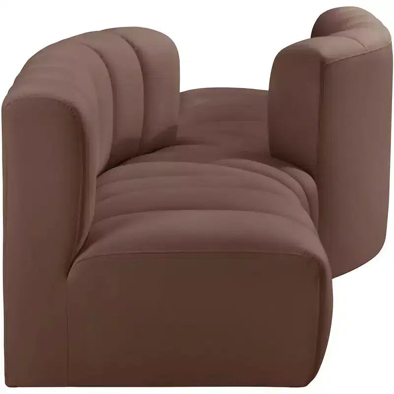 Arc Brown Vegan Leather Modular Sofa, Modern Curved Sectional