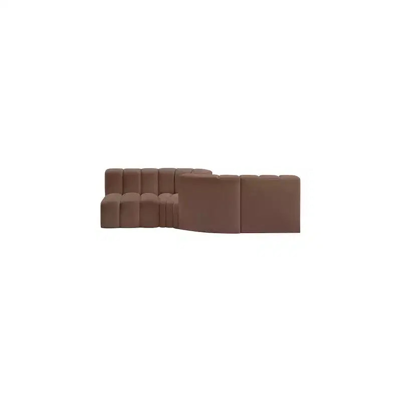 Divano modulare Arc Brown in pelle vegana, sezionale moderno curvo