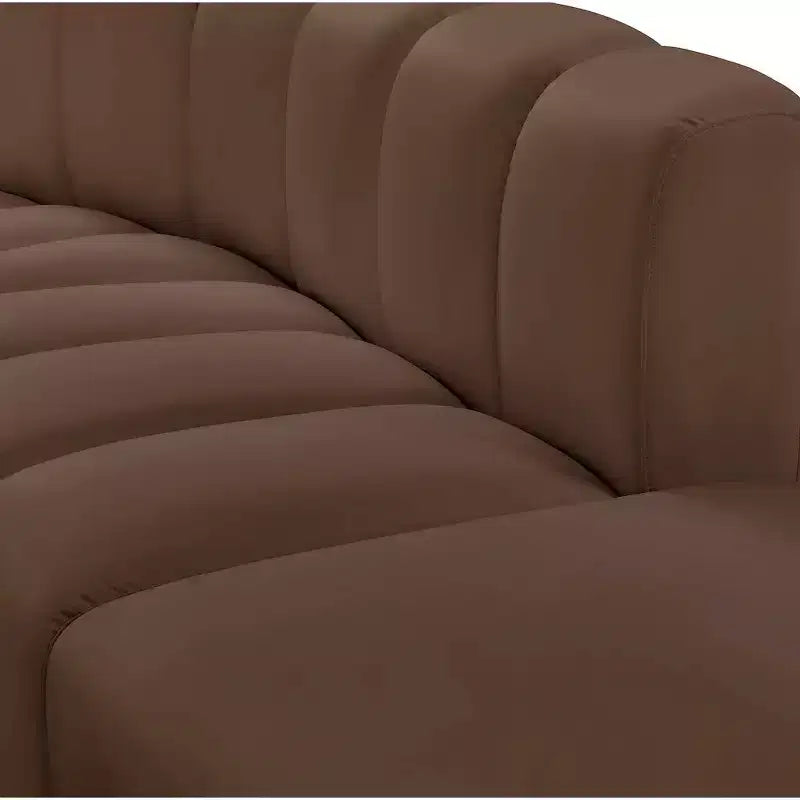 Divano modulare Arc Brown in pelle vegana, sezionale moderno curvo