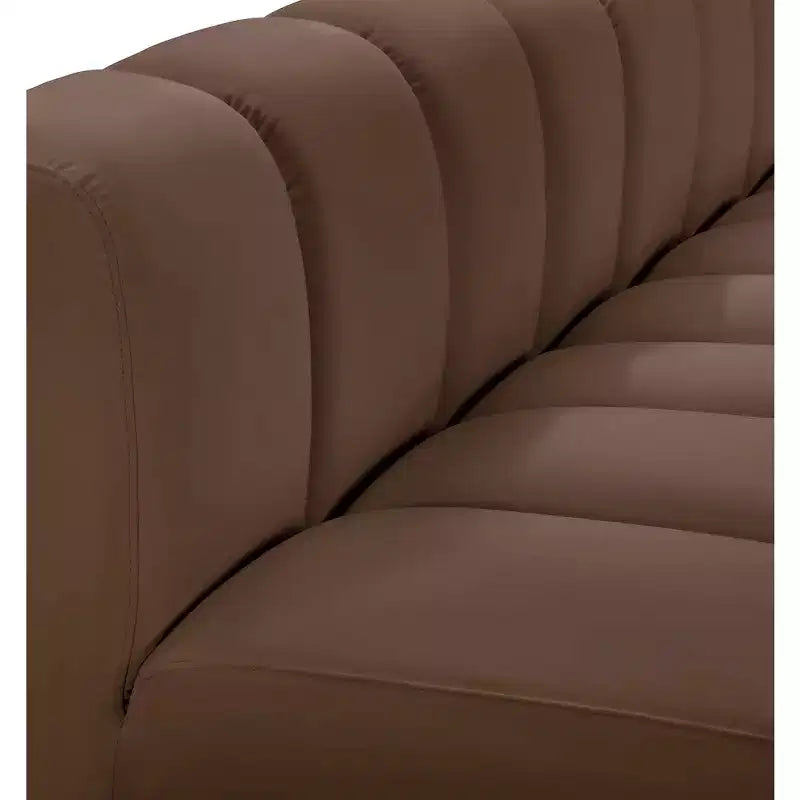 Divano modulare Arc Brown in pelle vegana, sezionale moderno curvo