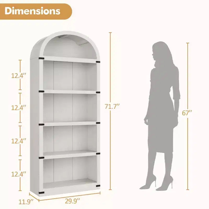 Libreria ad arco alta 182 cm con ante, mobile stile rustico per l'home office