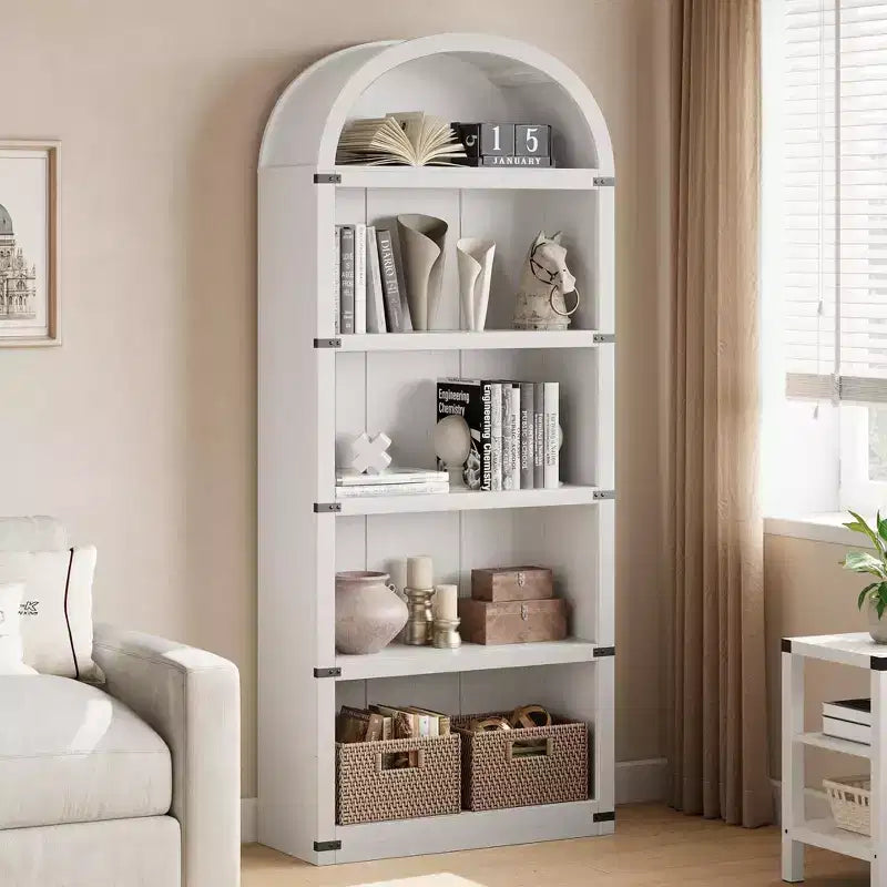 Libreria ad arco alta 182 cm con ante, mobile stile rustico per l'home office