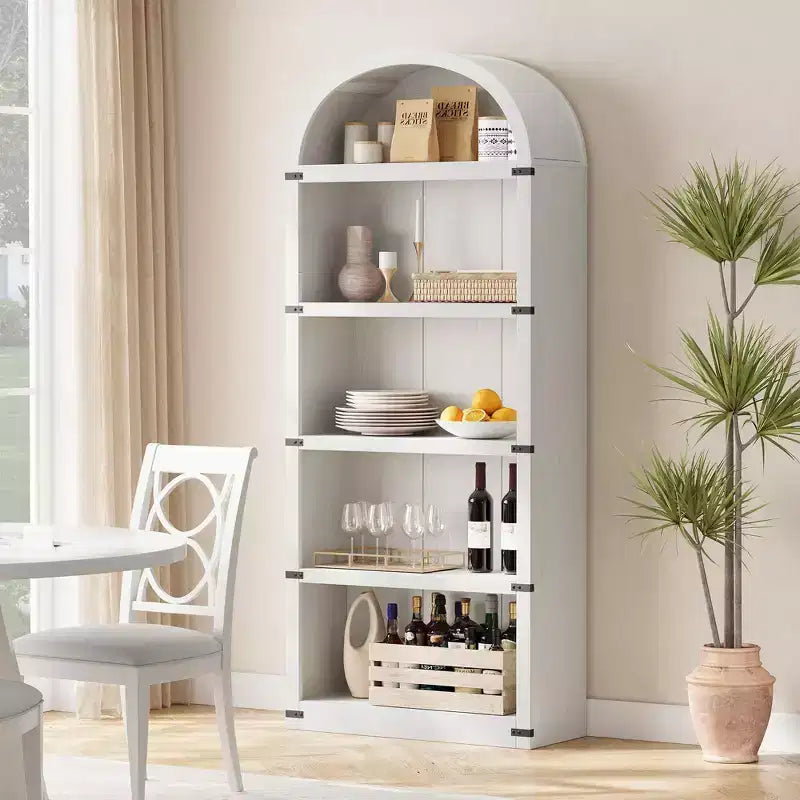 Libreria ad arco alta 182 cm con ante, mobile stile rustico per l'home office