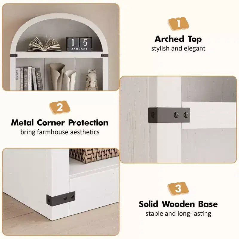 Libreria ad arco alta 182 cm con ante, mobile stile rustico per l'home office