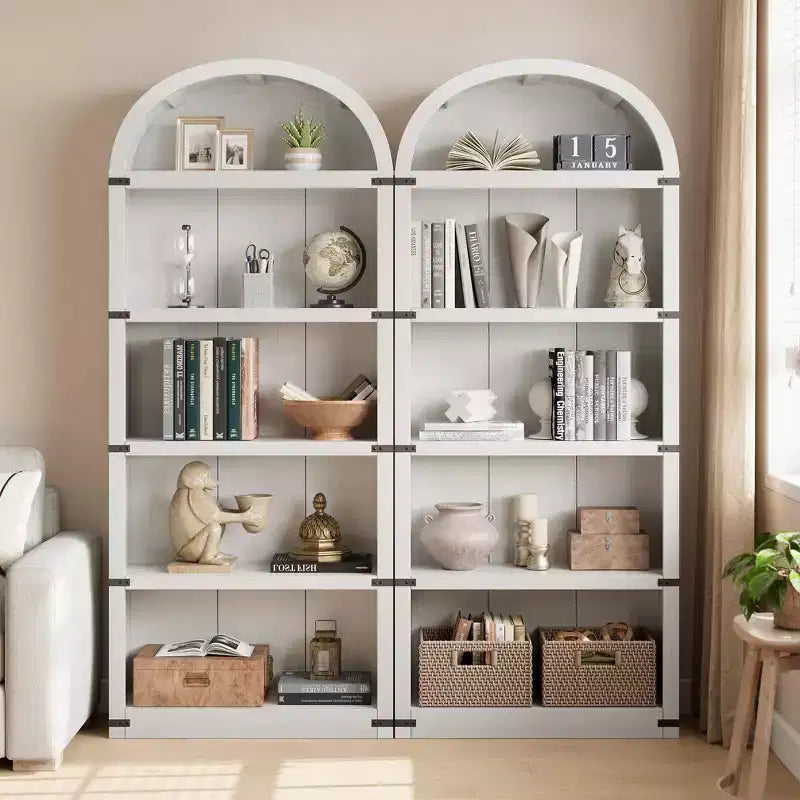 Libreria ad arco alta 182 cm con ante, mobile stile rustico per l'home office
