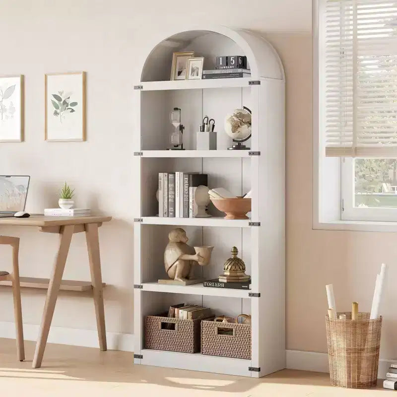 Libreria ad arco alta 182 cm con ante, mobile stile rustico per l'home office