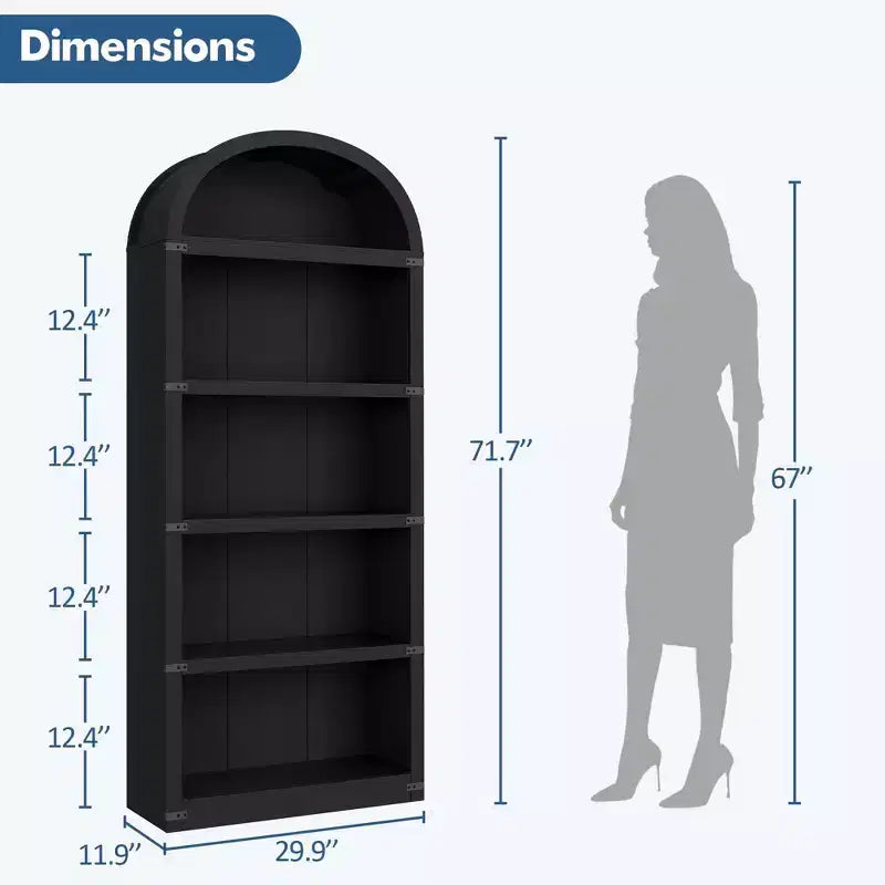 Libreria ad arco alta 182 cm con ante, mobile stile rustico per l'home office