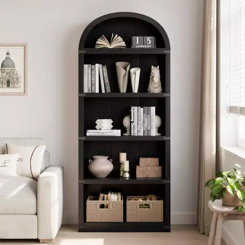 Libreria ad arco alta 182 cm con ante, mobile stile rustico per l'home office